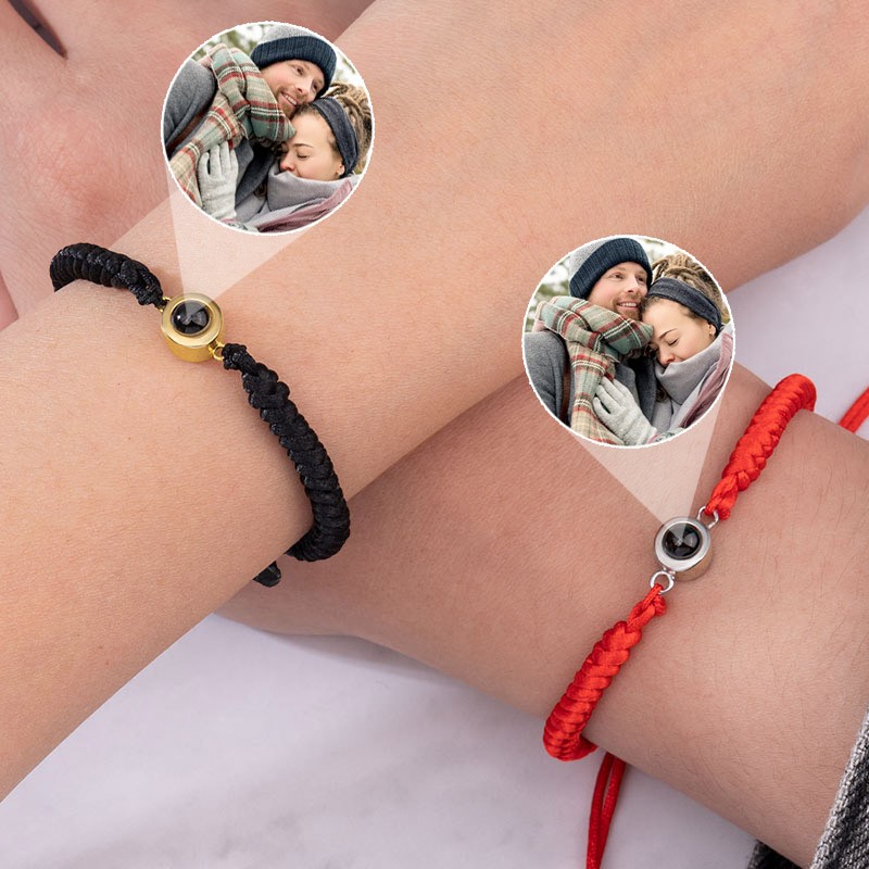 Benutzerdefiniertes geflochtenes Seil Memorial Photo Projection Armband mit Bild im Inneren Weihnachtsgeschenke f