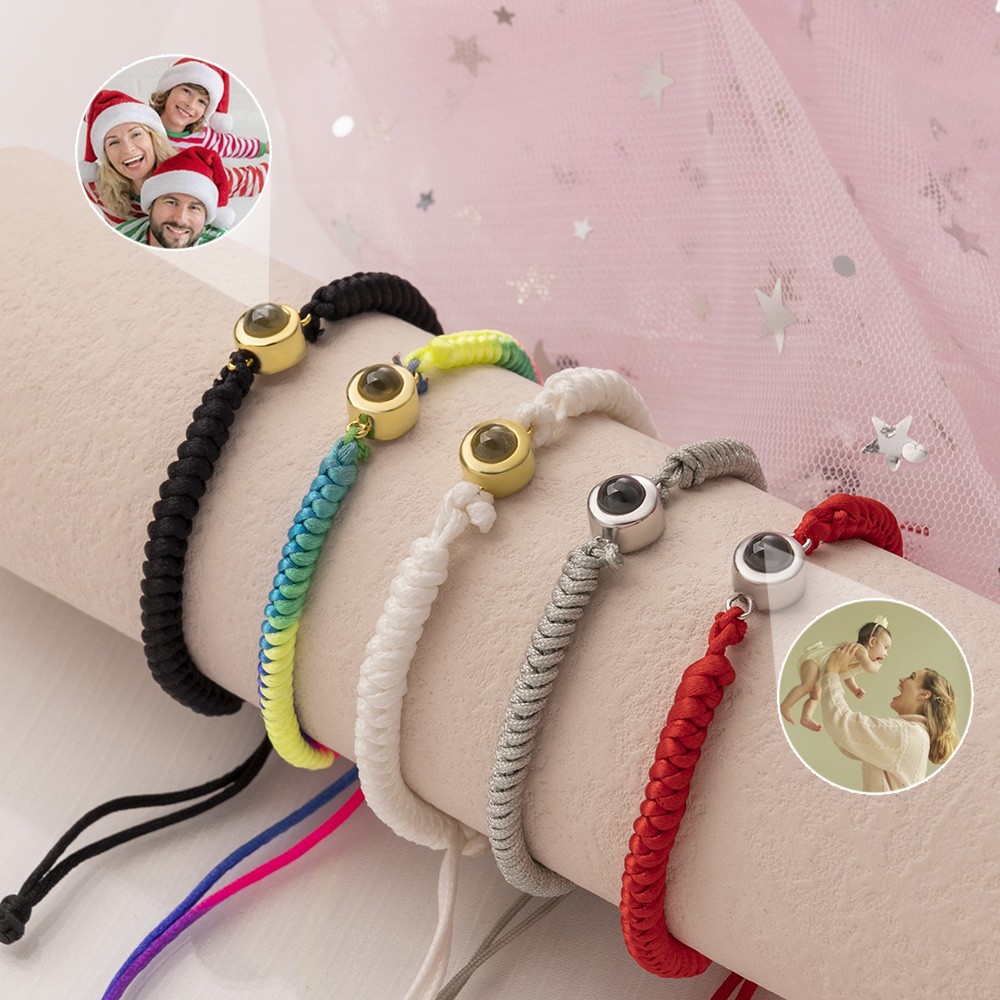 Personalisiertes geflochtenes Seil Memorial Fotoprojektion Bettelarmband Weihnachtsfamiliengeschenk f