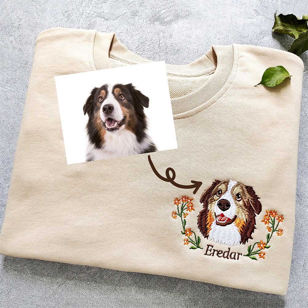 Personalisierte Haustier Gesicht und Namen bestickt Sweatshirt Hoodie Geschenk für Tierliebhaber