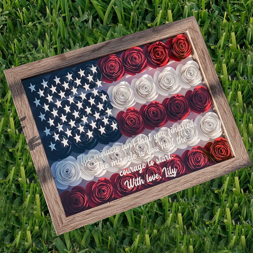 Personalisierte amerikanische Flaggen-Zeichen-Blumen-Schattenbox