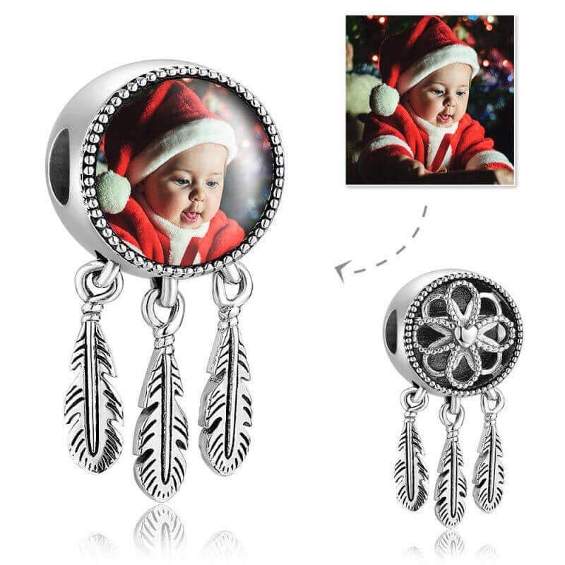 Gravierter Foto-Charm Dreamcatcher Silber