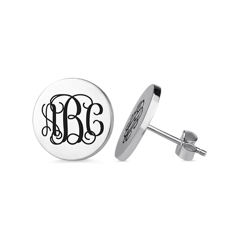 Gravierte Monogramm-Ohrstecker aus Sterlingsilber