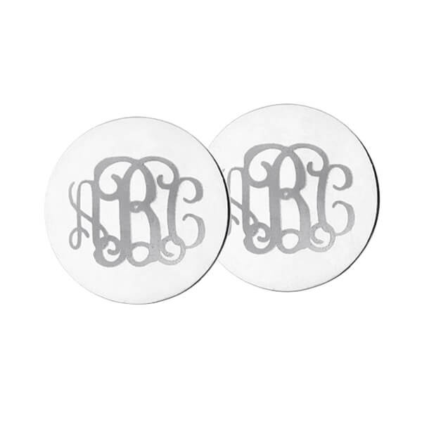 Gravierte Scheiben-Monogramm-Ohrstecker aus Sterlingsilber