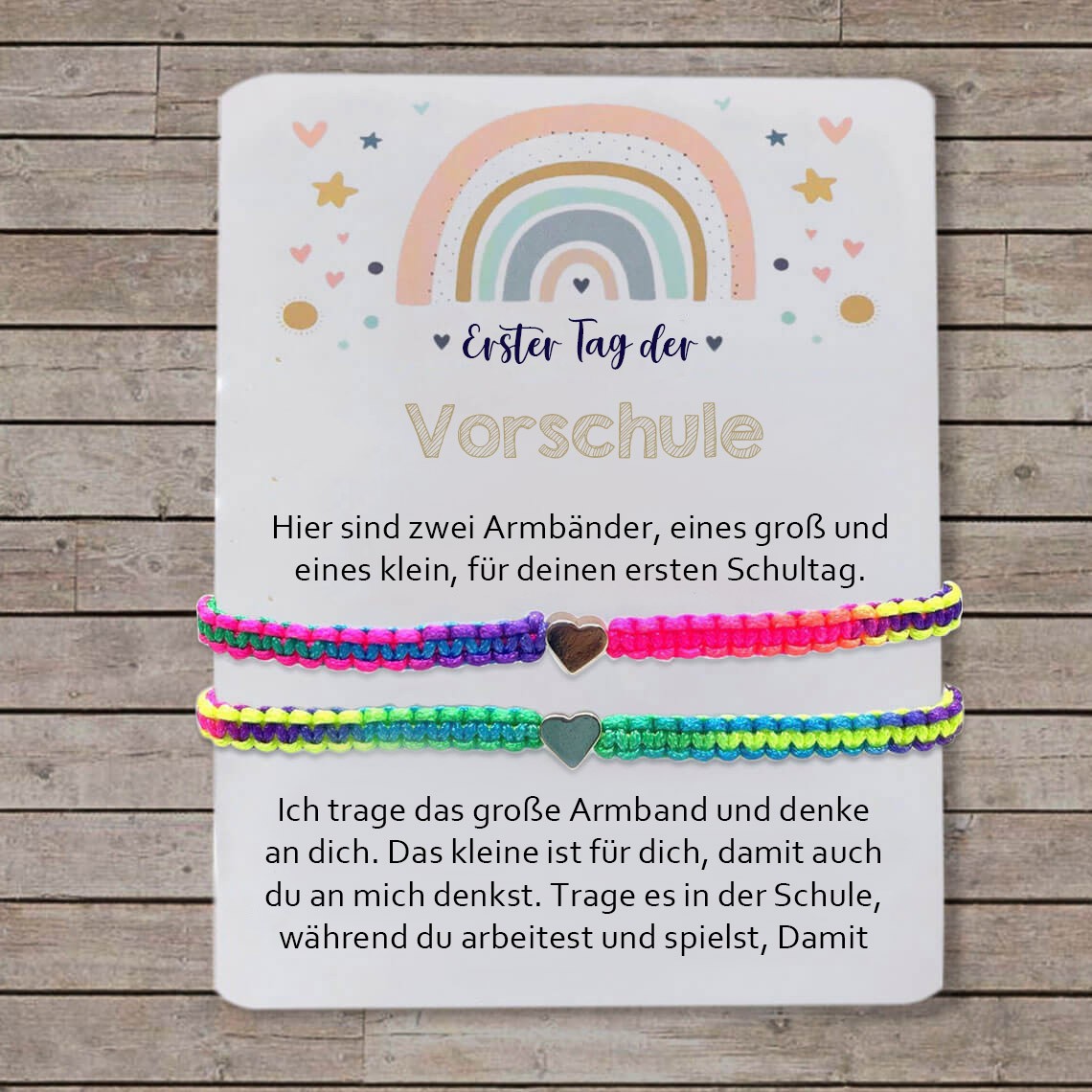 Erster Tag der Vorschule Schularmband, passende Armbänder, Herzarmbänder