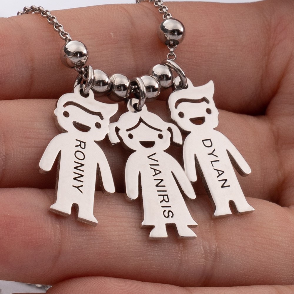 Silber Personalisierte 1-15 Kinder Charms Halskette Gravierte Mutter Halskette