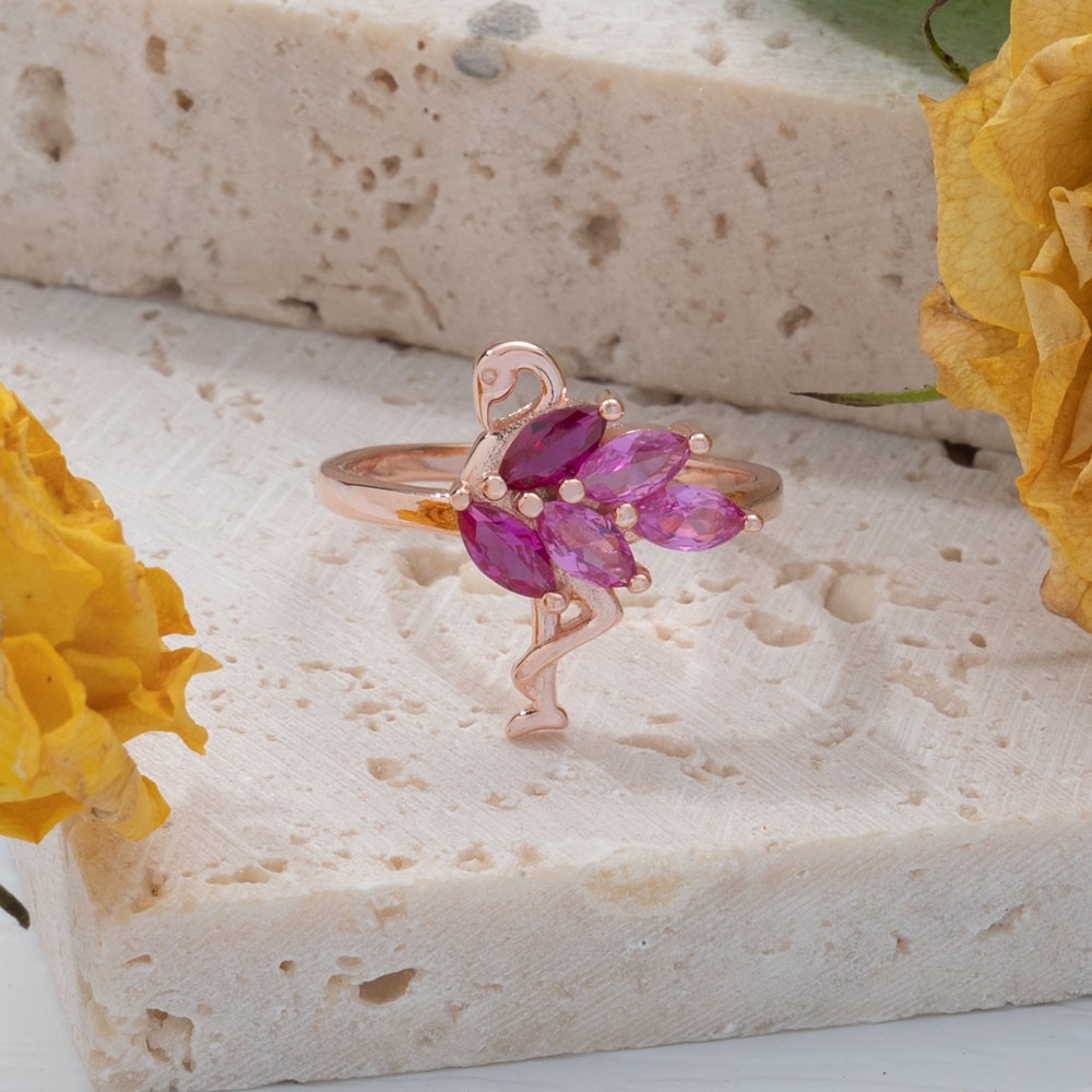 Sterling Silber Rosa Flamingo Ring Tropischer Vogel Ring Tierfreund Geschenk