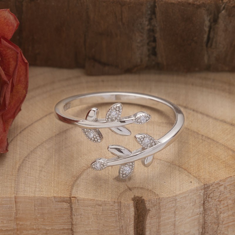 Minimalistisches Blatt-Ring-Geschenk aus Sterlingsilber f