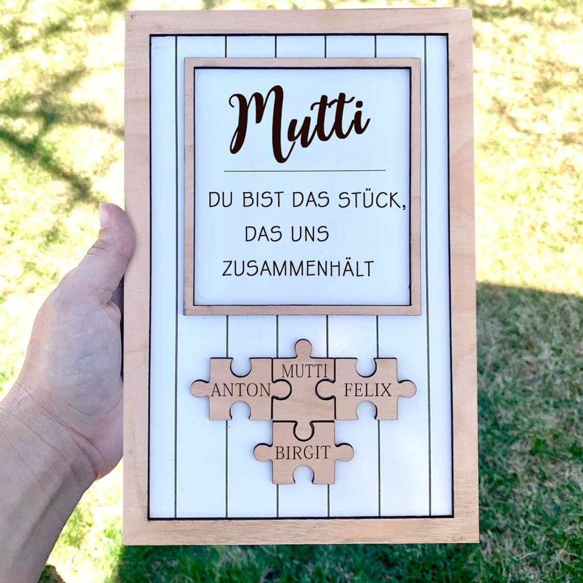 Personalisierte Mama, du bist das Stück, das uns zusammenhält 1-15 Puzzleteile Name Zeichen Muttertag Geschenk